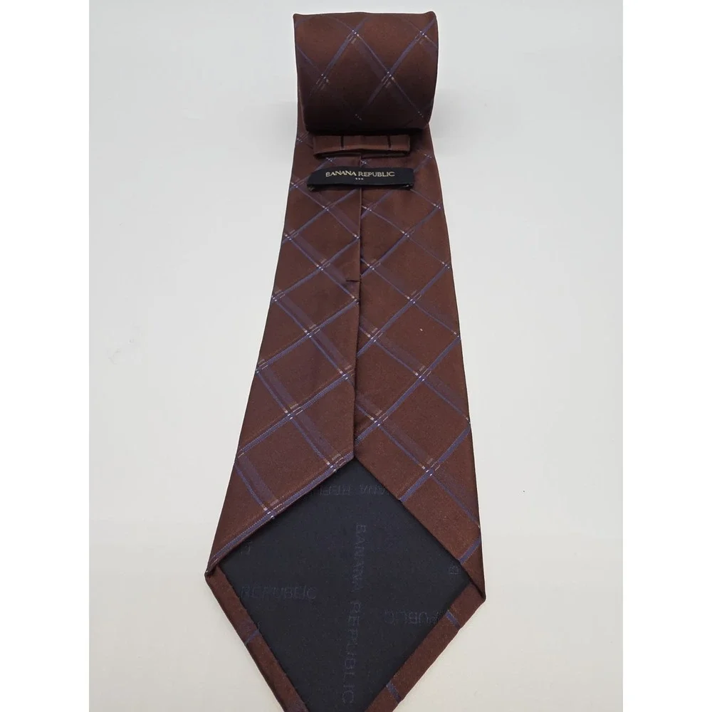 Banana Republic Mens 100% Silk Tie Brown Blue Plaid 57